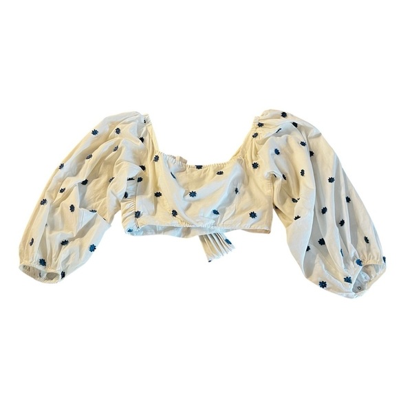 Farm Rio Women’s White and Blue Floral CropTop Size Small - Picture 7 of 12